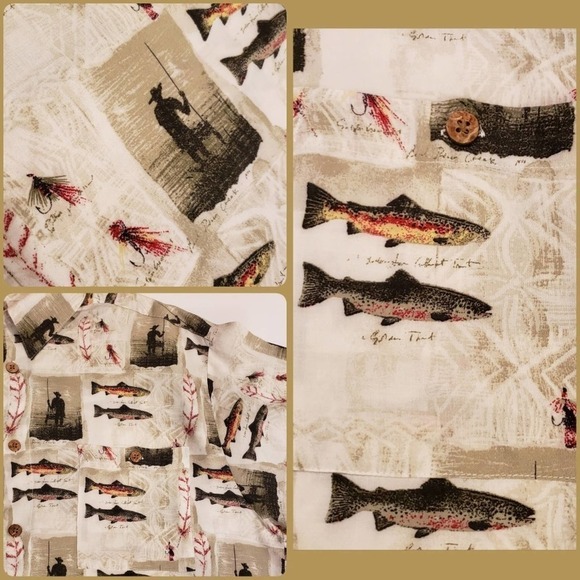 Men's Size Large Fisherman Fish And Print Short Sleeve Button Up Shirt Outdoors - Picture 4 of 5